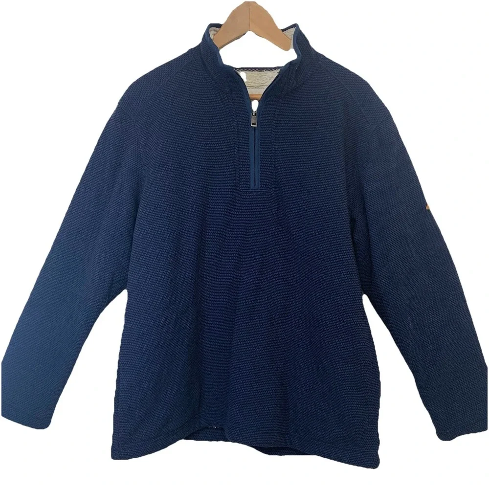 Orvis Sherpa Lined 1/4 Zip Sweatshirt Men Small Blue Pockets Outdoor Casual Work
